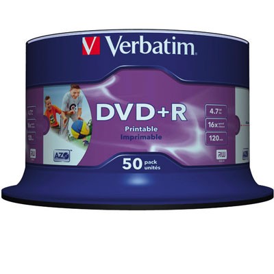 Verbatim DVD+R Inkjet, 4,7 GB, 50er Spindel