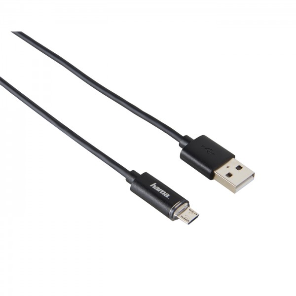 Hama Micro-USB-Kabel mit LED-Anzeige 1m, schwarz
