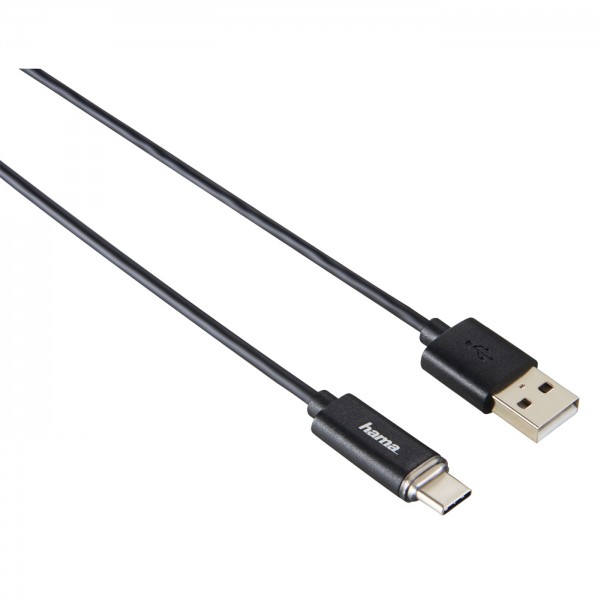 Hama USB-Type-C-Kabel mit LED-Anzeige 1m, schwarz