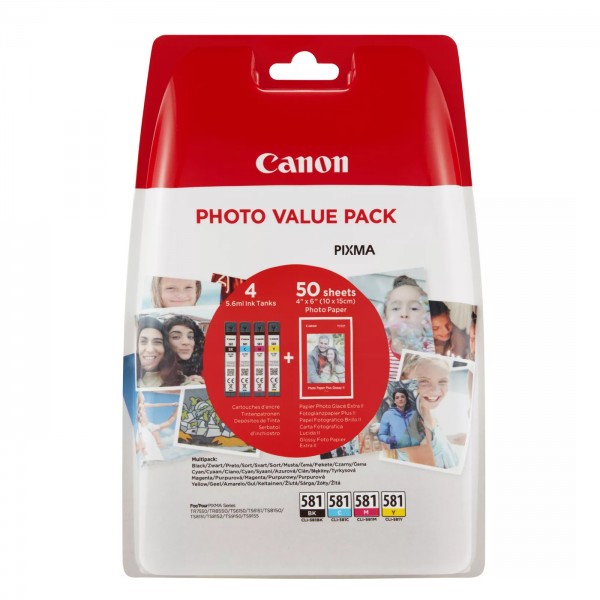 Canon CLI-581 BK/C/M/Y Tinten+Papier Value Pack